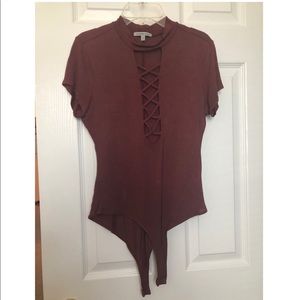 Mauve lace up-like onesie